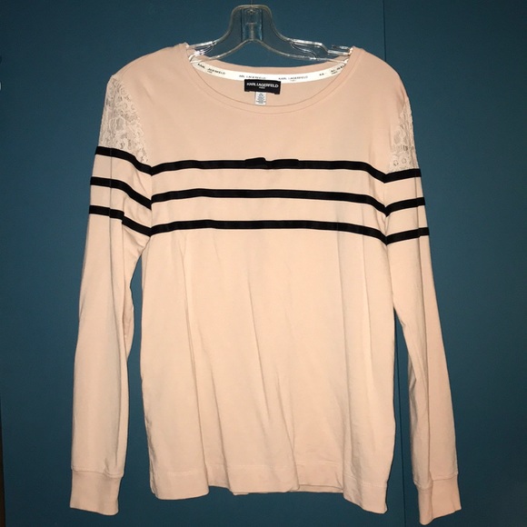 Karl Lagerfeld Paris Pink Black Velvet Lace Top - Picture 1 of 7